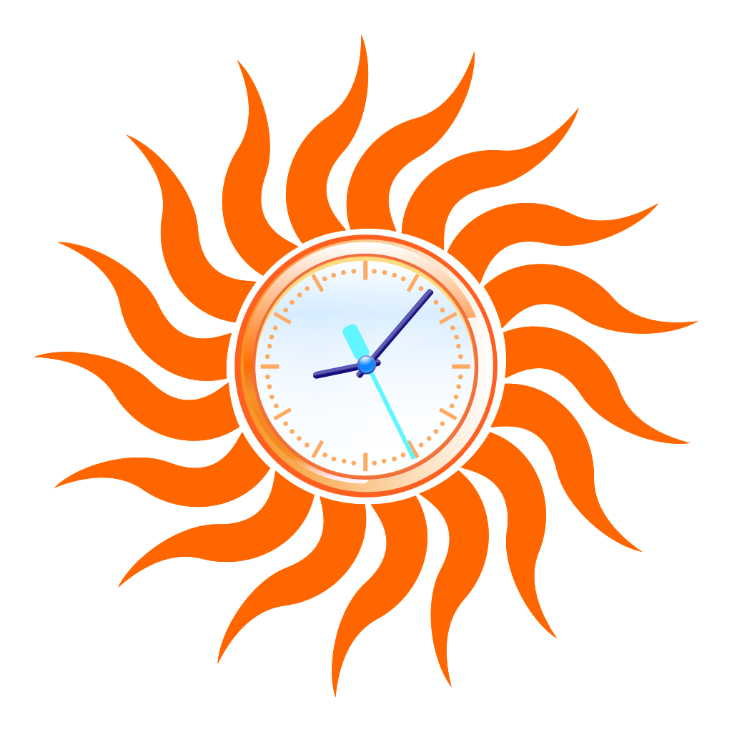 Graphic of a sun with a clock in the center
