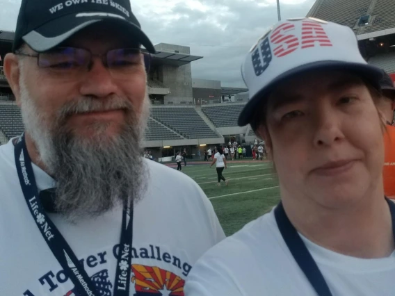 Two campus Rec employees taking a selfie at tower challenge event