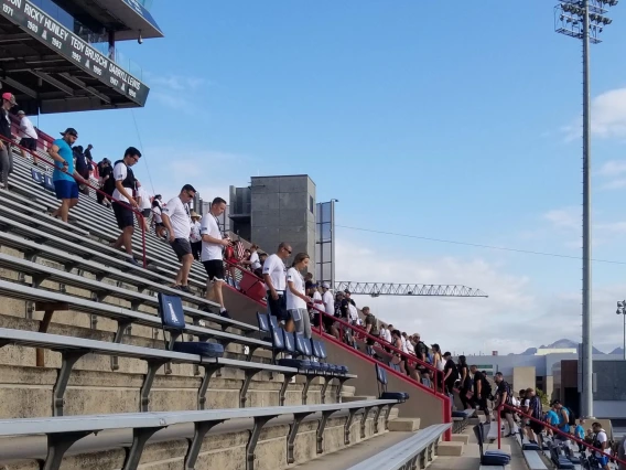 Community members participating in tower challenge