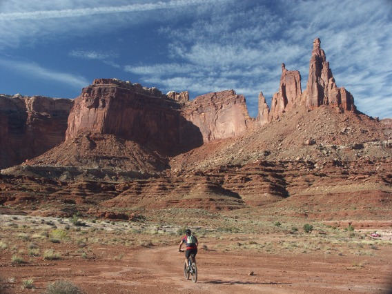 Mountain biking through canyon