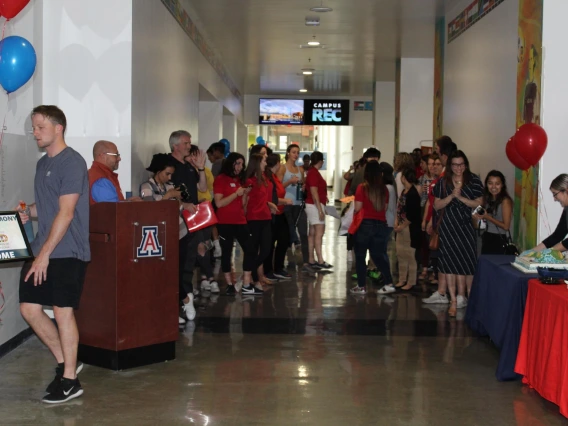 Students and faculty/staff celebrating in Diversity event at Campus Rec