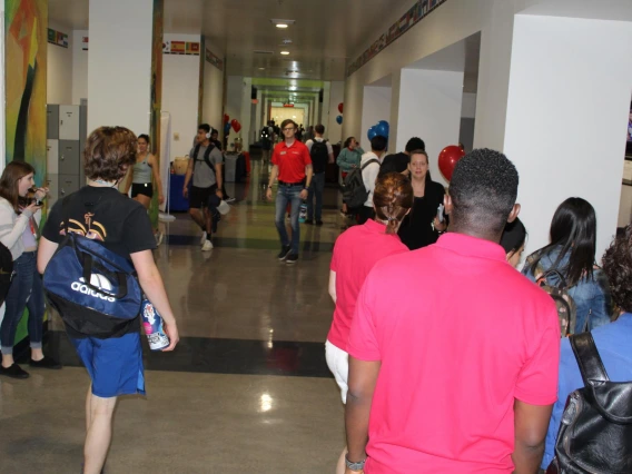 Students and faculty/staff celebrating in Diversity event at Campus Rec