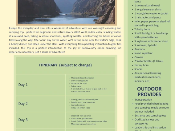 Overnight Canoeing Itinerary