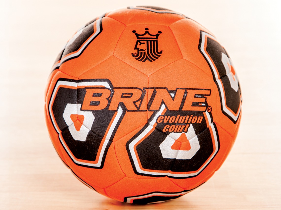 Orange, black, and white Brine soccer ball