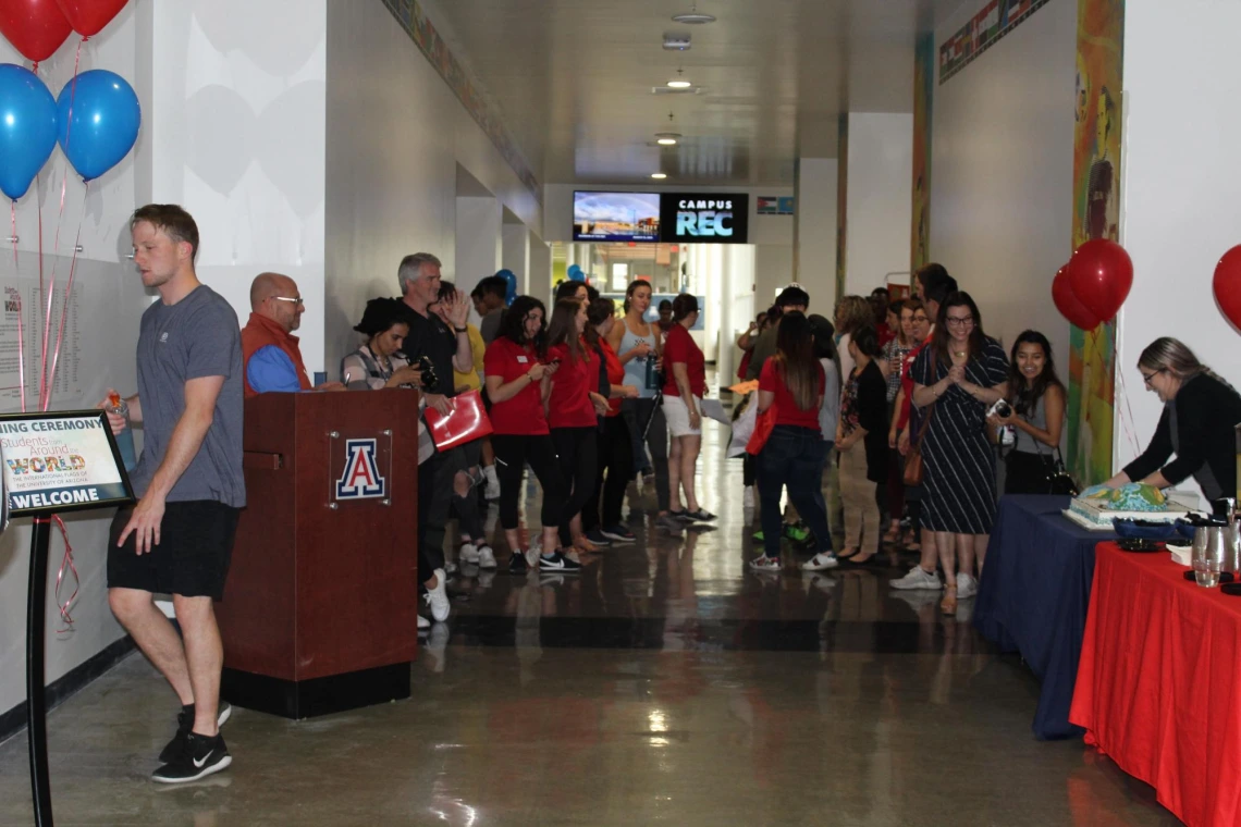 Students and faculty/staff celebrating in Diversity event at Campus Rec