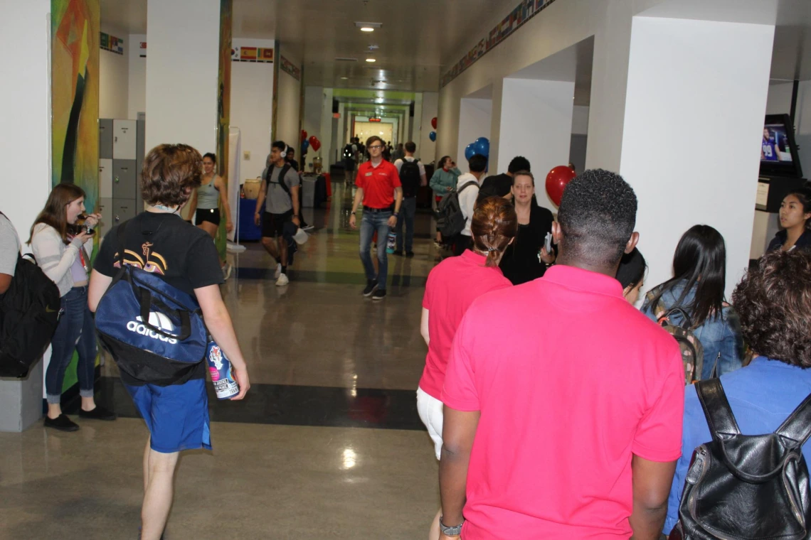 Students and faculty/staff celebrating in Diversity event at Campus Rec