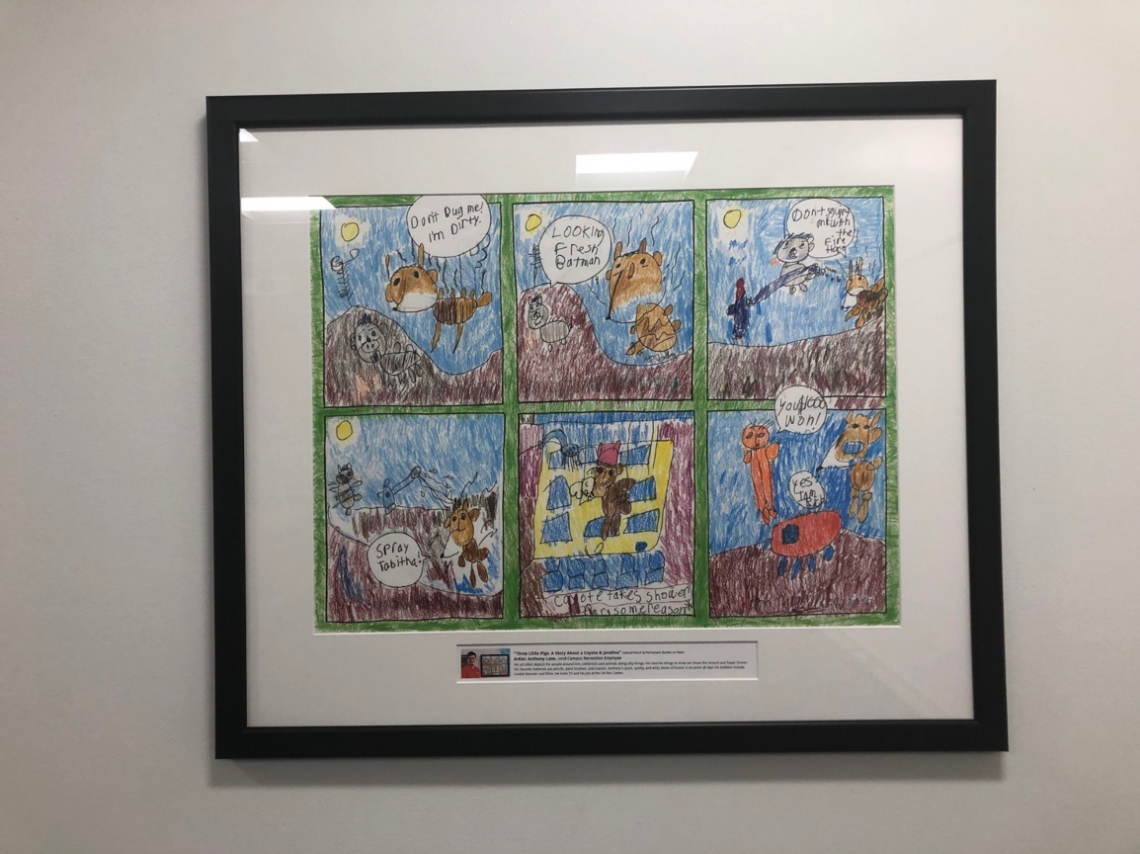 Art by Anthony (Campus Rec intern) titled “Three Little Pigs: A Story About a Coyote & Javalina”