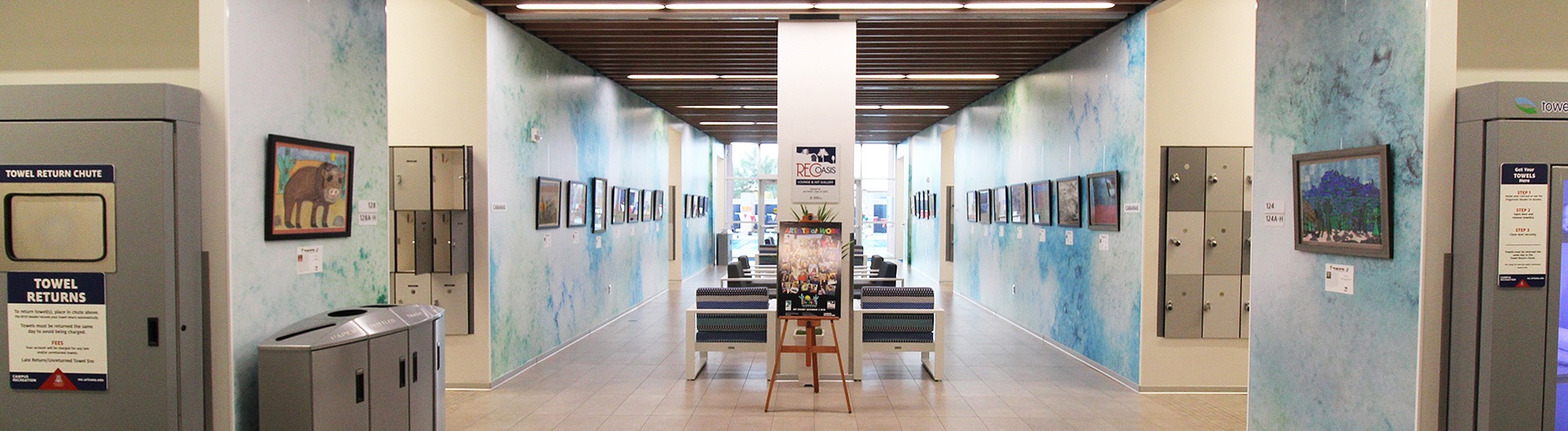 Oasis Lounge at Campus Rec UArizona filled with artwork