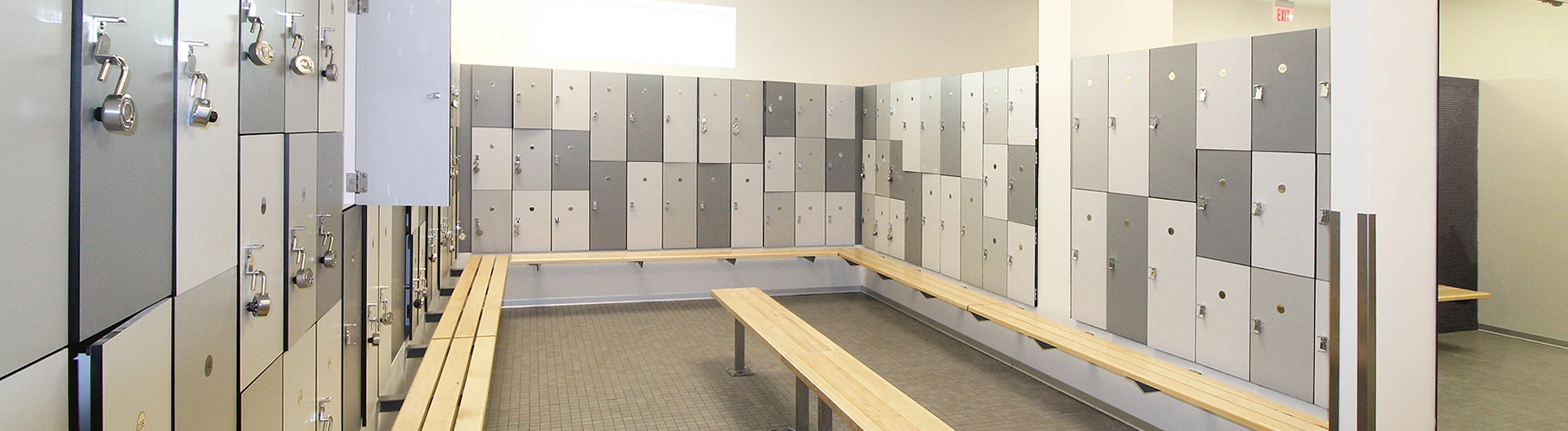 Locker room with locked and unlocked lockers at Campus Rec UArizona