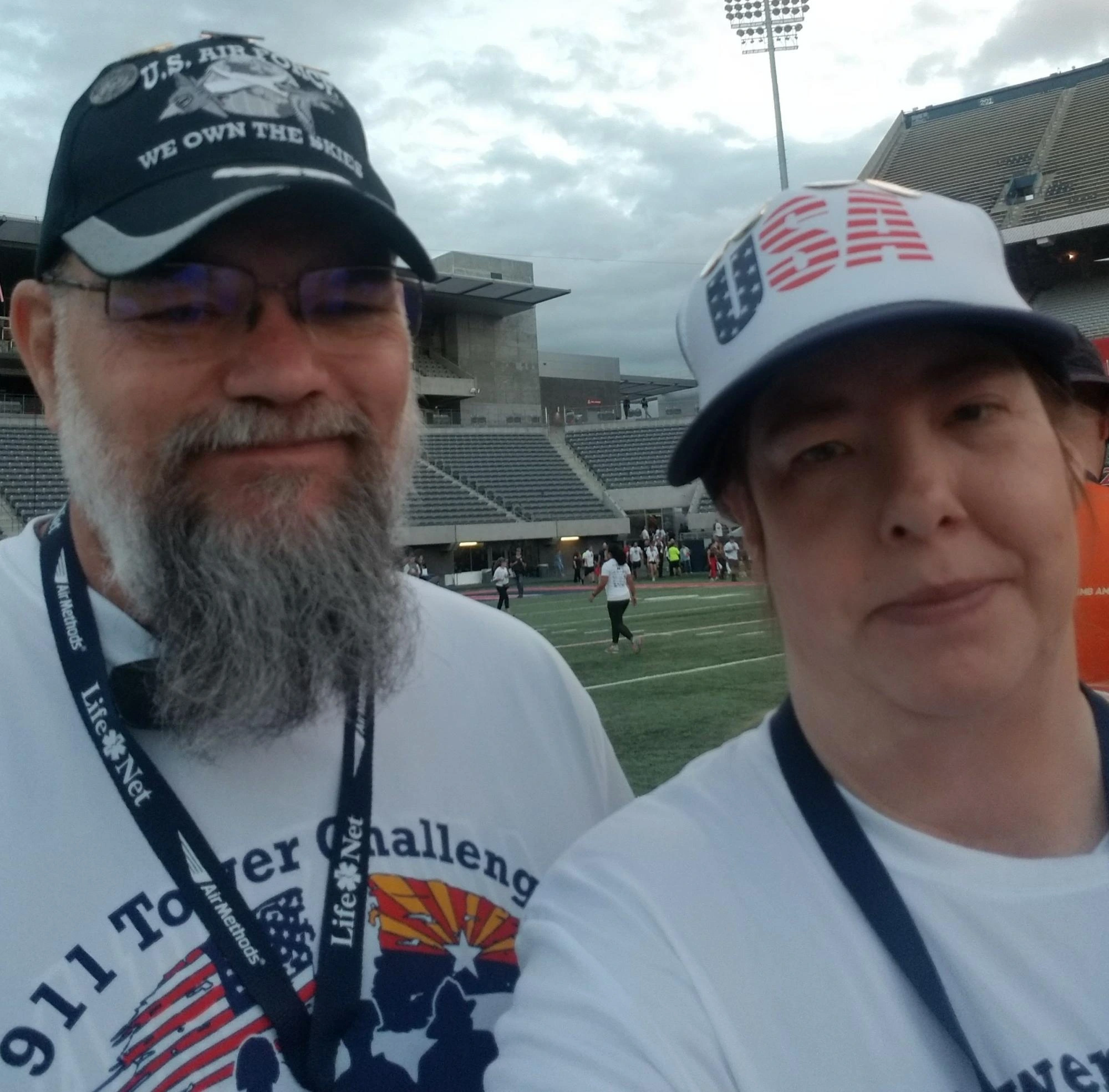 Two campus Rec employees taking a selfie at tower challenge event