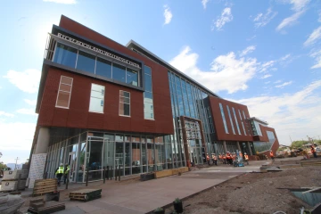 Construction workers working on the new North Rec facility