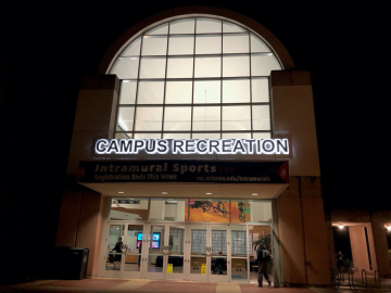 Campus Recreation's new building sign above entrance