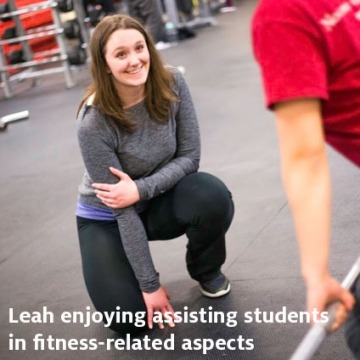 Leah enjoying assisting students in fitness-related aspects