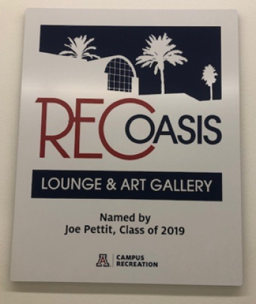 RecOasis Lounge & Art Gallery sign, Named by Joe Pettit, Class of 2019