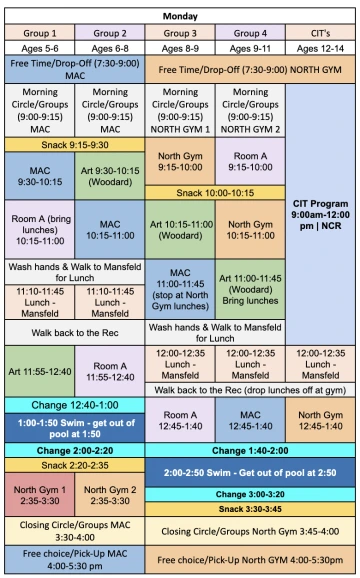 A Camp Sample Schedule